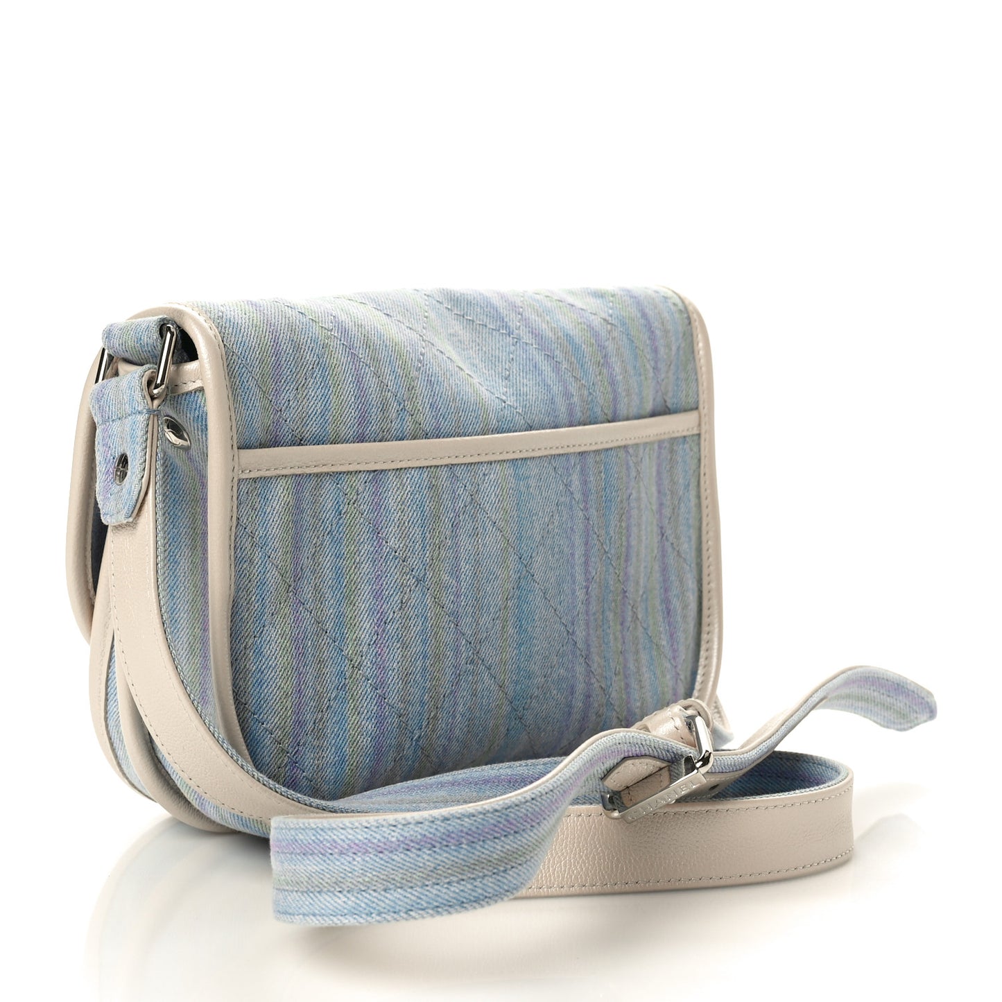 Denim Calfskin Quilted Jungle Stroll Messenger Bag Blue Multicolor