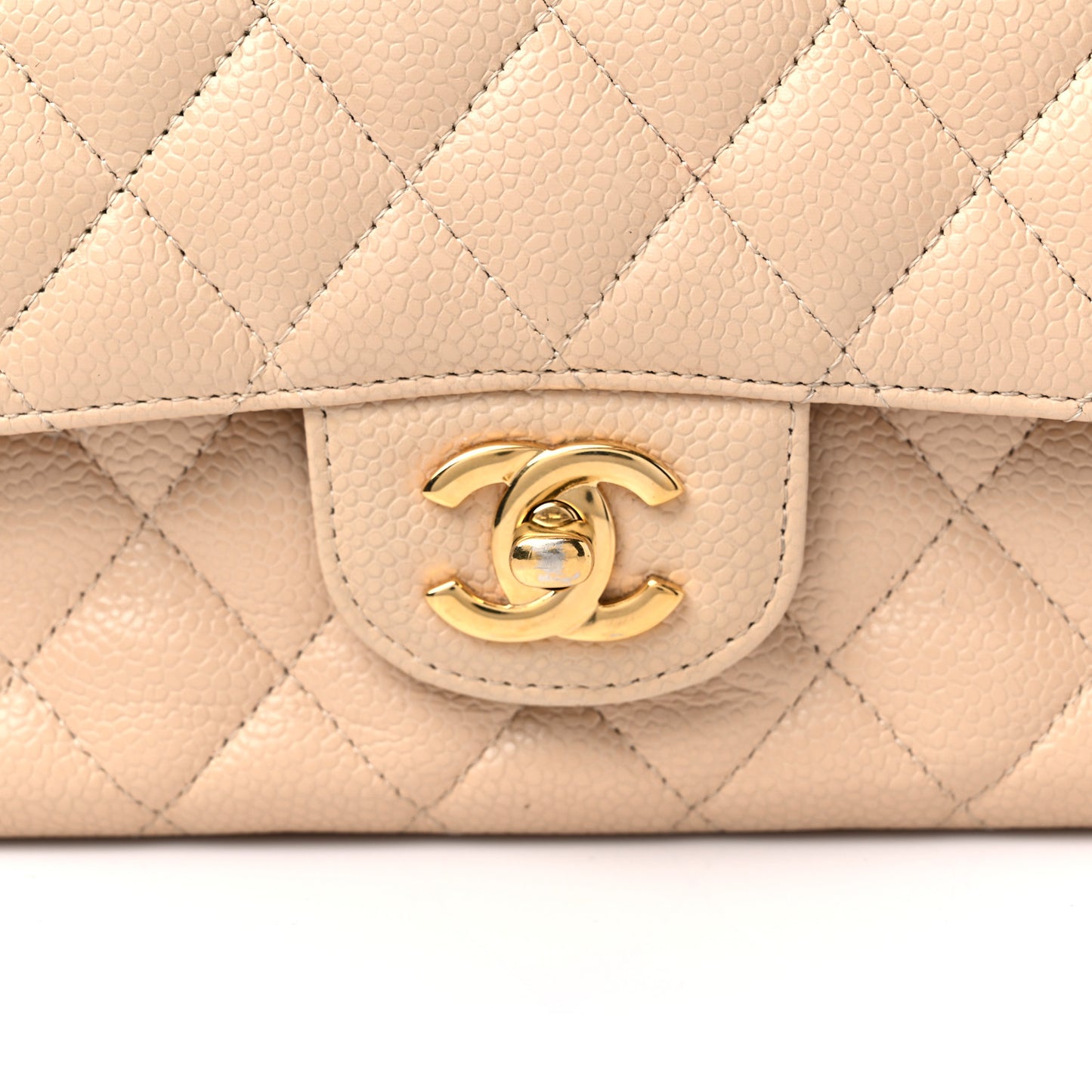 Caviar Quilted Medium Double Flap Beige