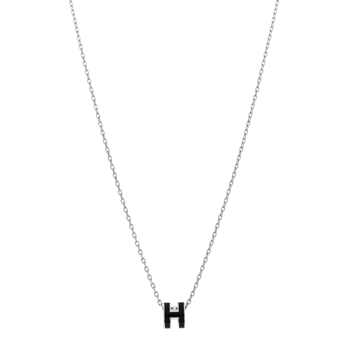 Lacquered Palladium Mini Pop H Pendant Necklace Black