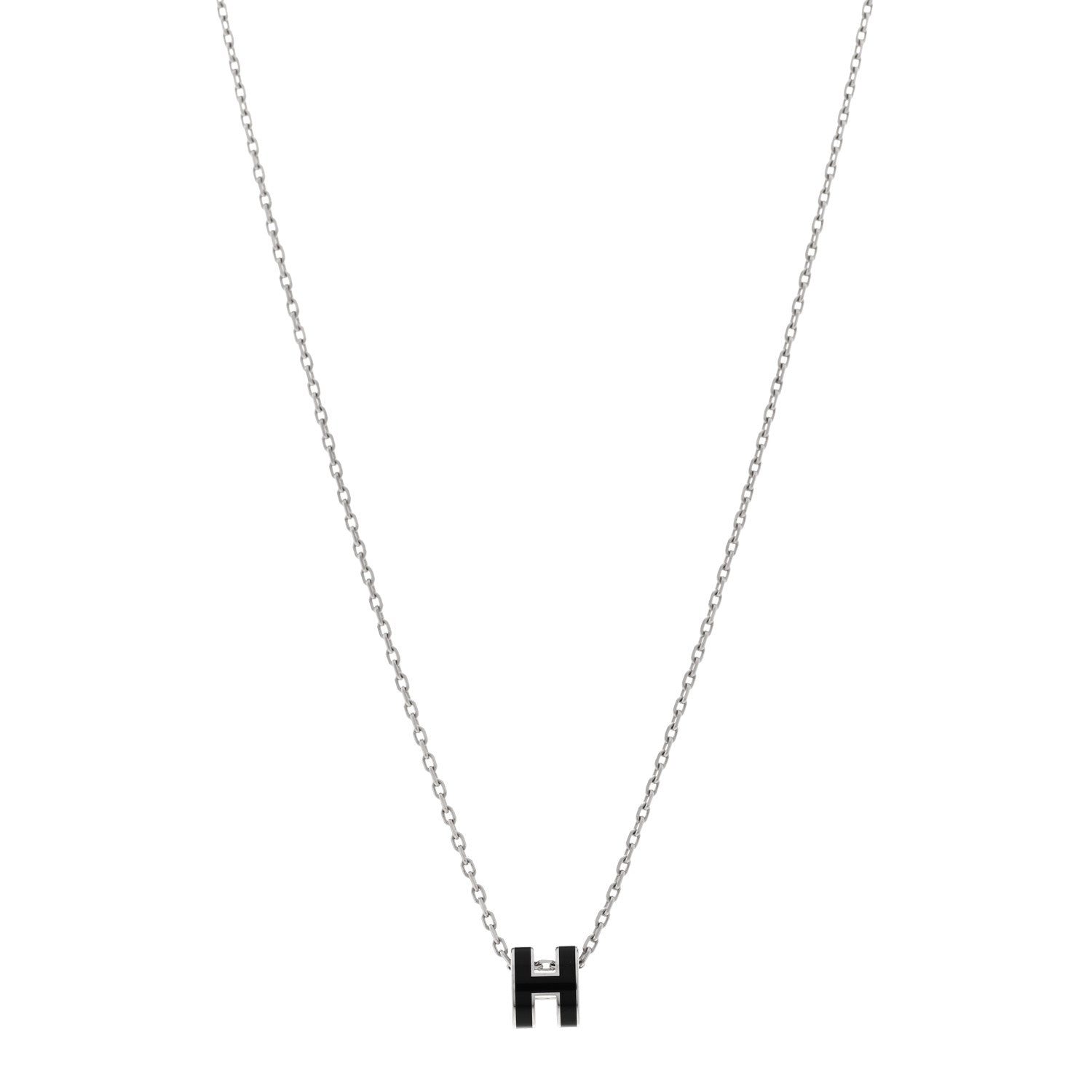 Hermes Lacquered Palladium Mini Pop H Pendant Necklace Black 1 of 7