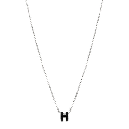Hermes Lacquered Palladium Mini Pop H Pendant Necklace Black 1 of 7
