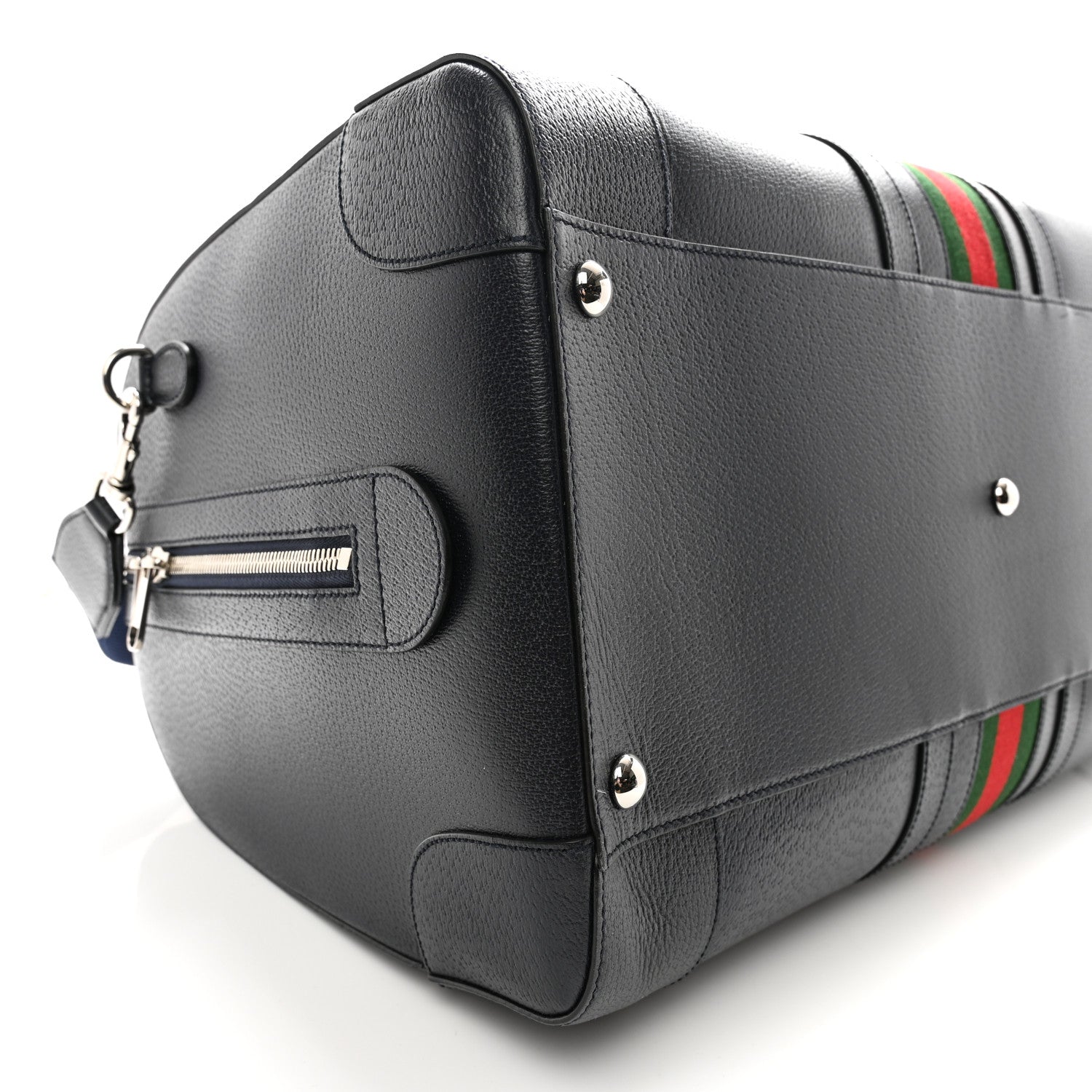 Gucci Textured Dollar Calfskin Web Large Savoy Duffle Bag Navy 7 of 9