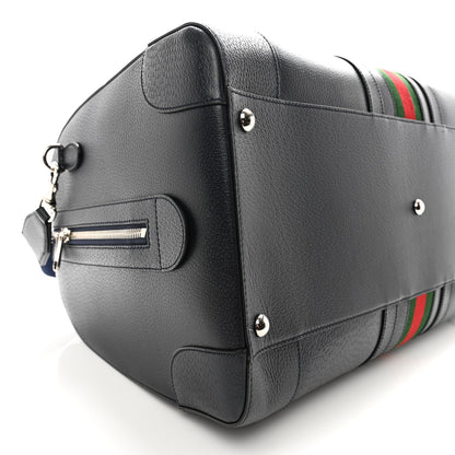 Gucci Textured Dollar Calfskin Web Large Savoy Duffle Bag Navy 7 of 9