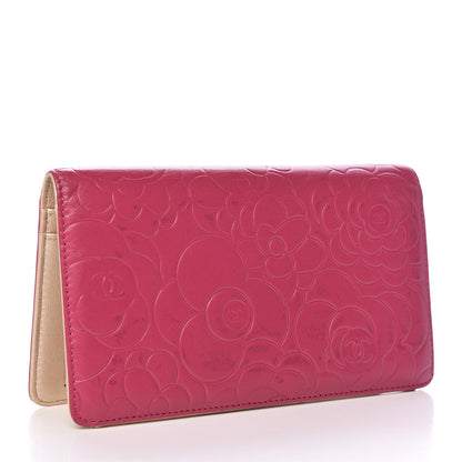 Chanel Lambskin Camellia Embossed Yen Wallet Fuchsia 3 of 10