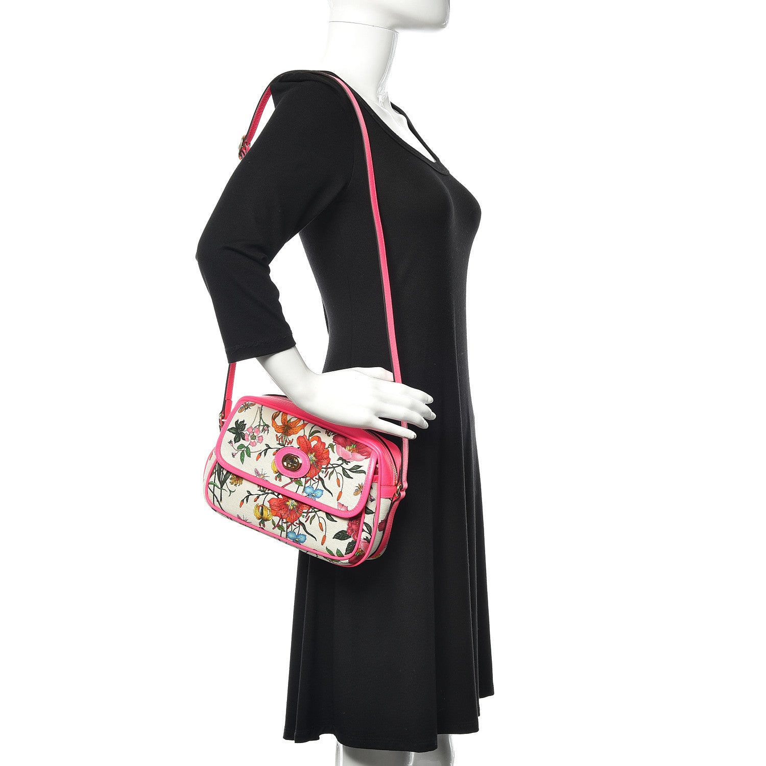 Gucci Canvas Flora Floral Shoulder Bag White Fuchsia Fluo 3 of 11