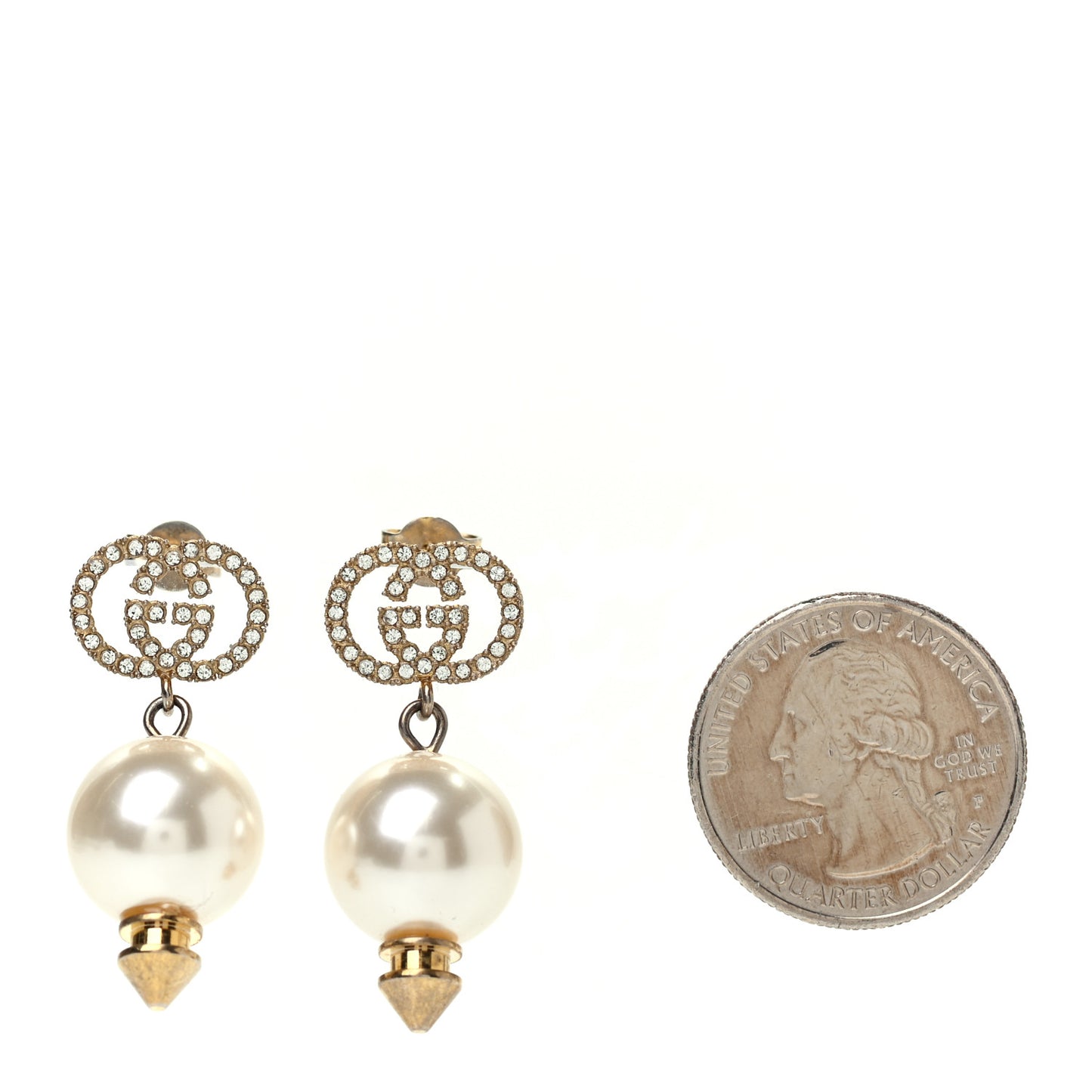 Metal Crystal Pearl Interlocking G Earrings Shiny Gold