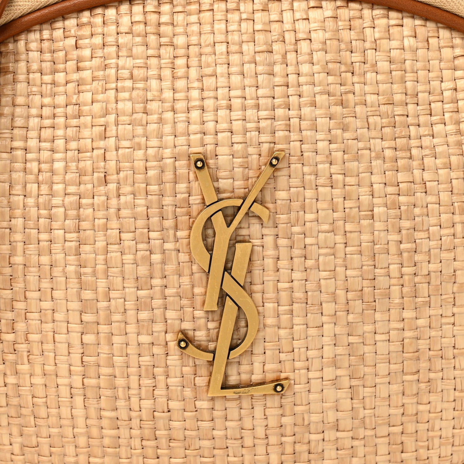 Saint Laurent Raffia Calfskin Round Camera Bag Golden Ecru Brick 7 of 9