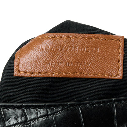 Saint Laurent Calfskin Crocodile Embossed Le 5 A 7 Hobo Black 7 of 11