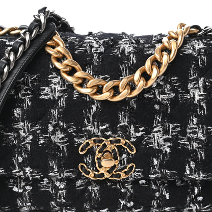 Chanel Tweed Quilted Medium Chanel 19 Flap Black Silver Ecru 10 of 10