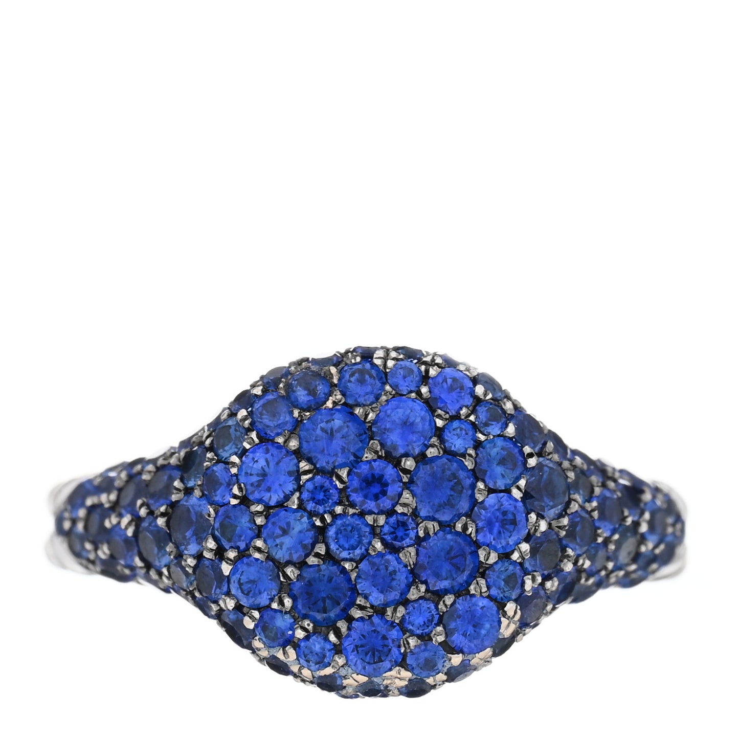 18K White Gold Blue Sapphire Petite Pave Chevron Pinky Ring 48 4.5