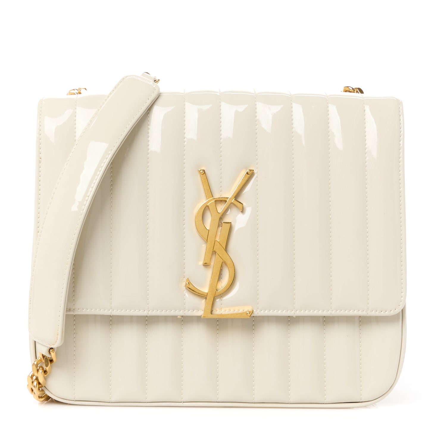 Patent Matelasse Monogram Large Vicky Chain Bag White