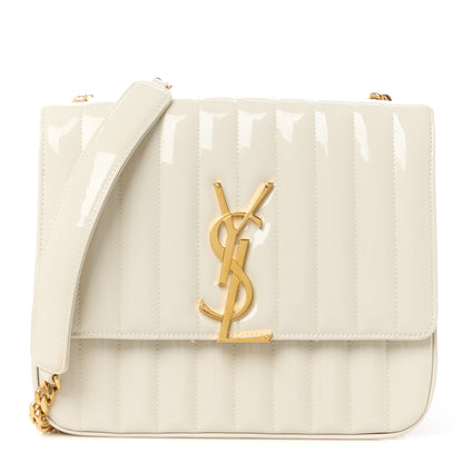 Saint Laurent Patent Matelasse Monogram Large Vicky Chain Bag White 1 of 10