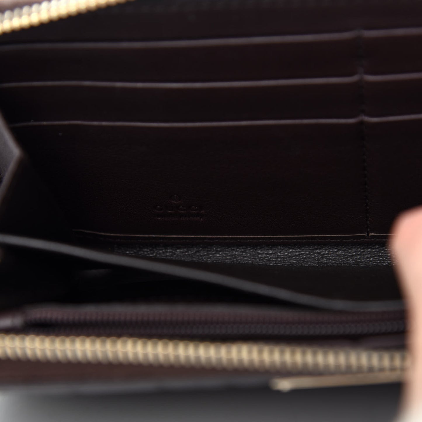 Guccissima Margaux Calfskin Metal Bar Zip Around Wallet Chocolate