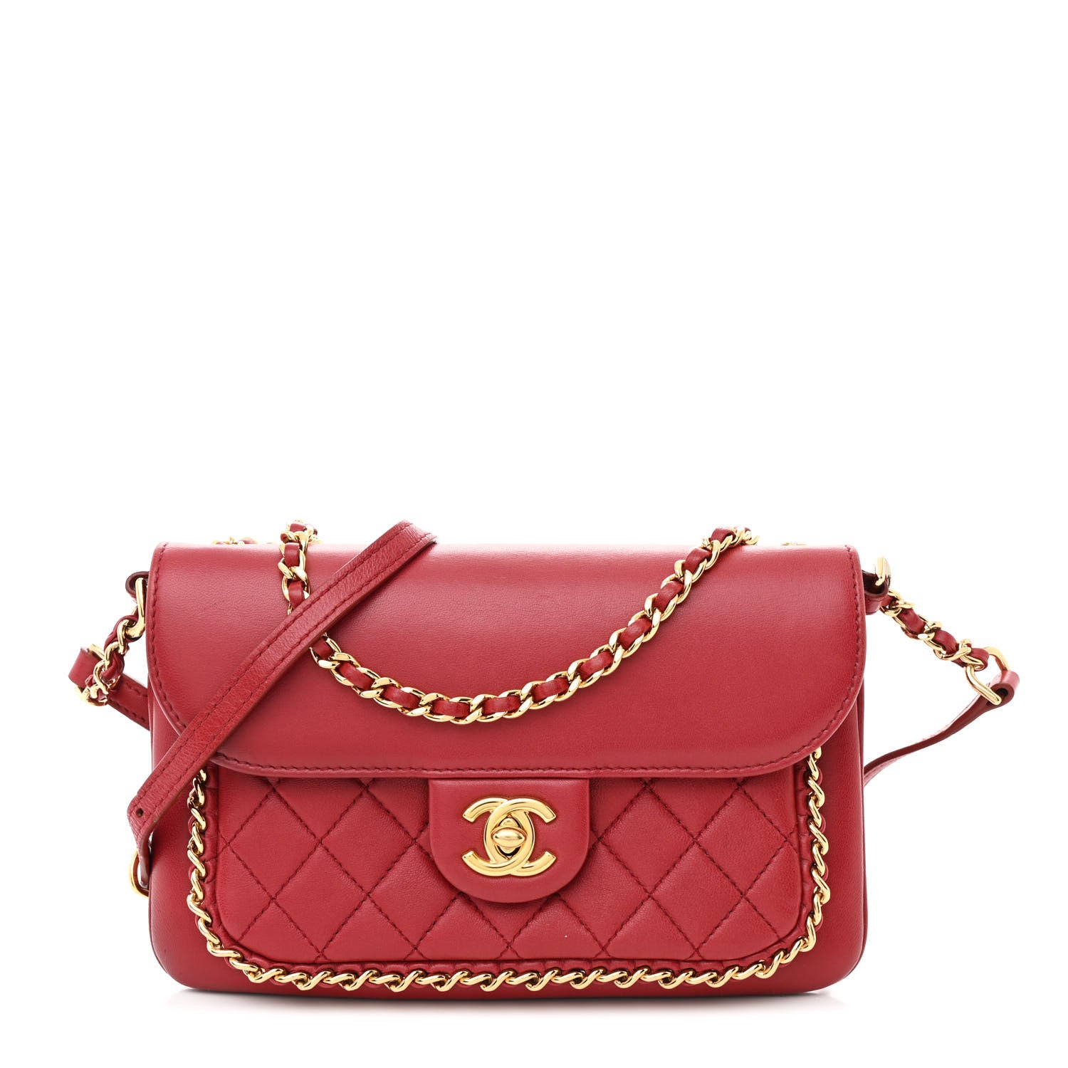 Chanel Lambskin Quilted CC Unchained Crossbody Red 1 of 12