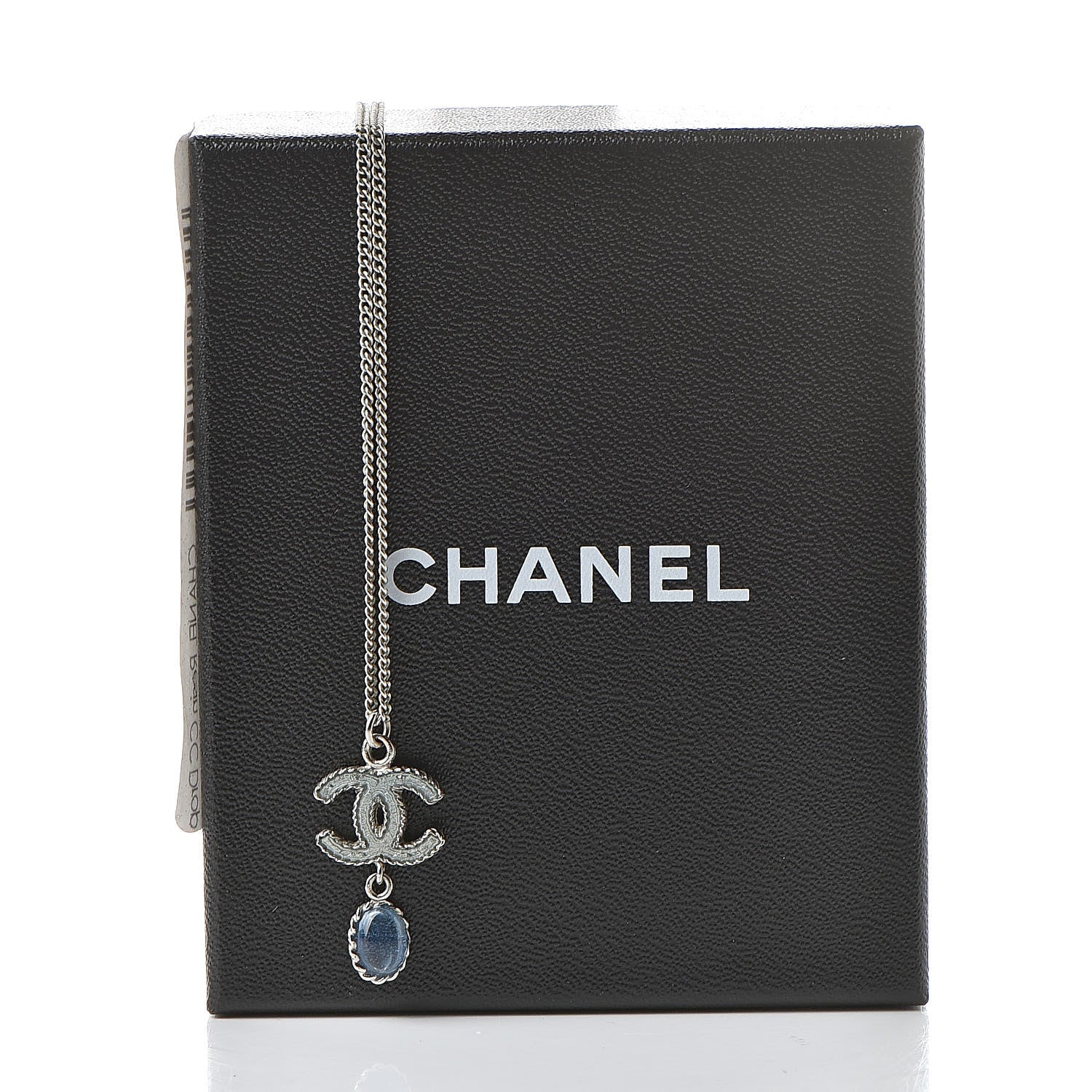 Chanel Resin CC Drop Necklace Silver Blue 6 of 6