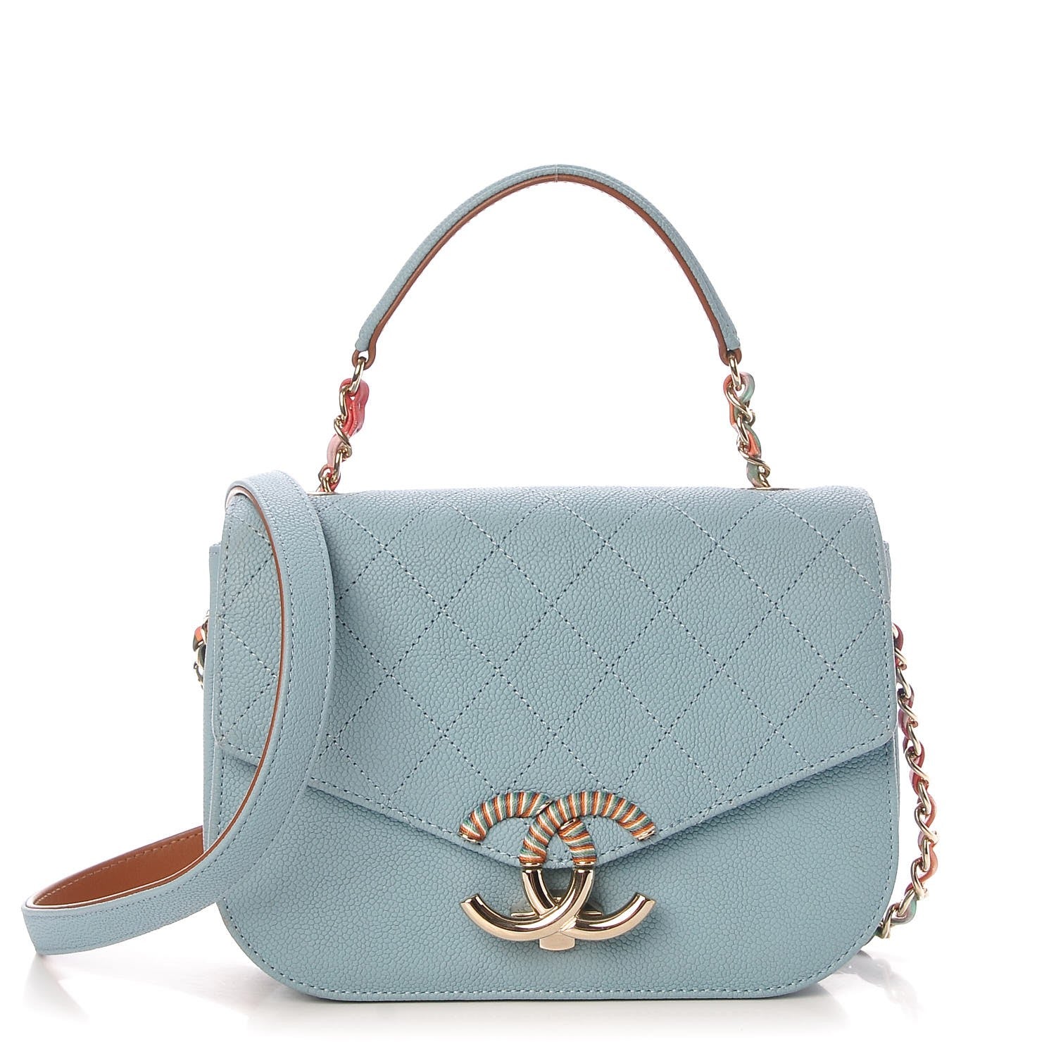 Chanel Grained Calfskin Quilted Small Cuba Top Handle Flap Blue 1 of 9