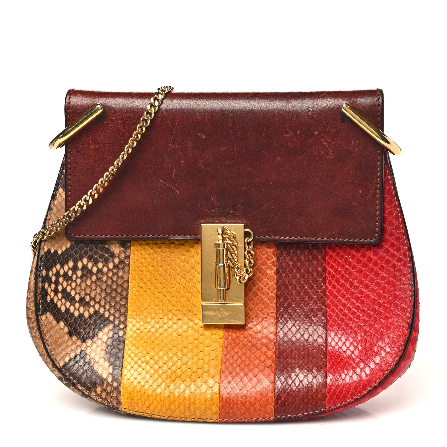 Chloe Snakeskin Drew Shoulder Bag Brown Multicolor 1 of 9