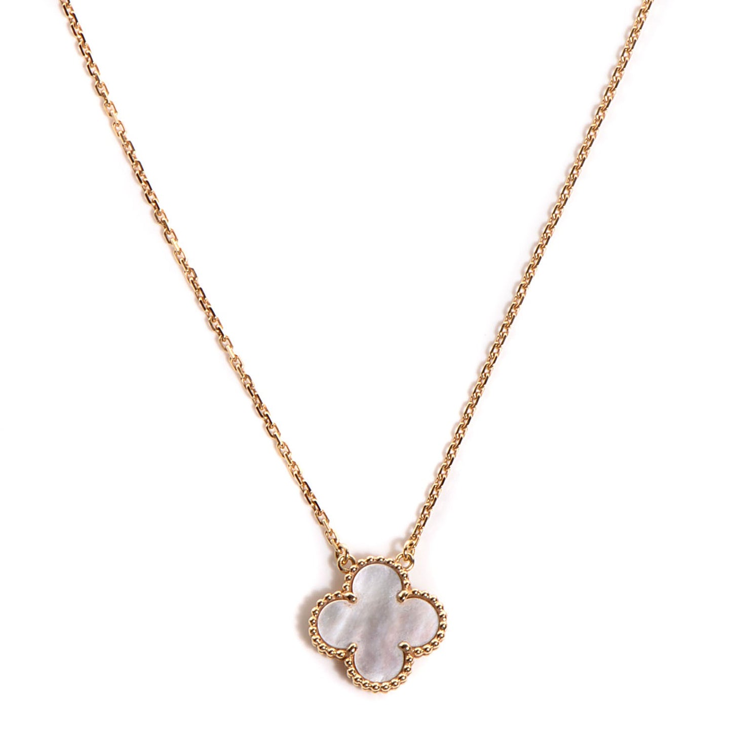 18K Yellow Gold Mother of Pearl Vintage Alhambra Pendant Necklace