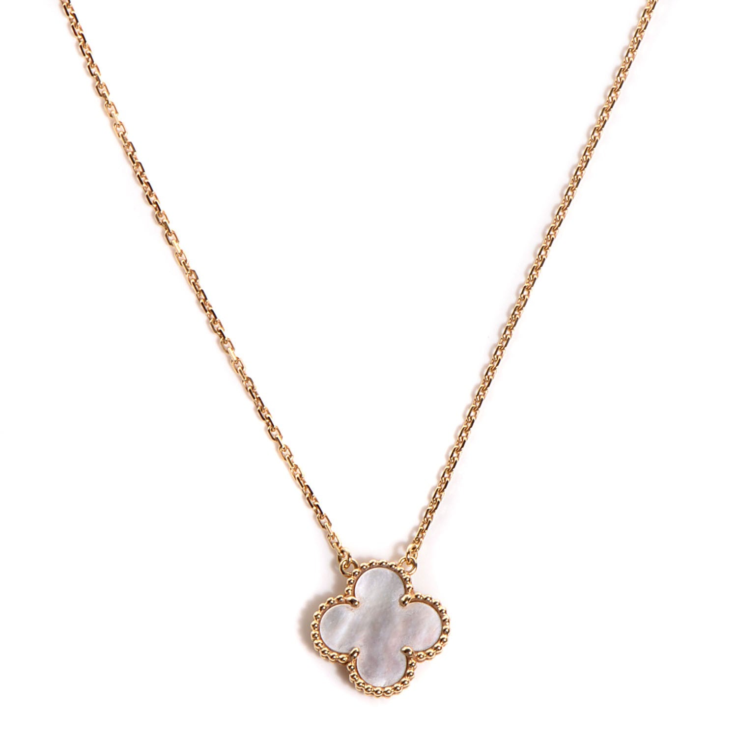 Van Cleef & Arpels 18K Yellow Gold Mother of Pearl Vintage Alhambra Pendant Necklace 1 of 5