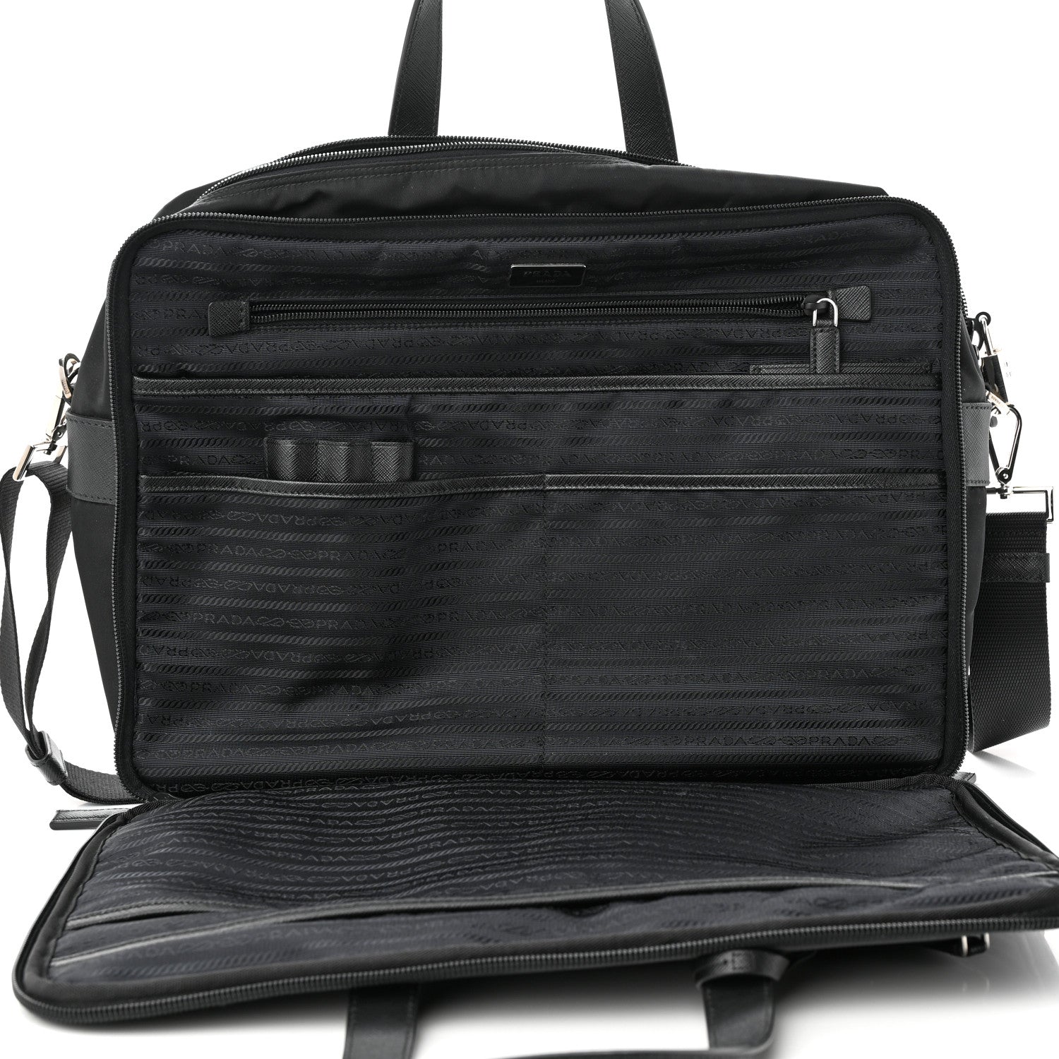 Prada Tessuto Nylon Saffiano Briefcase Black 6 of 12