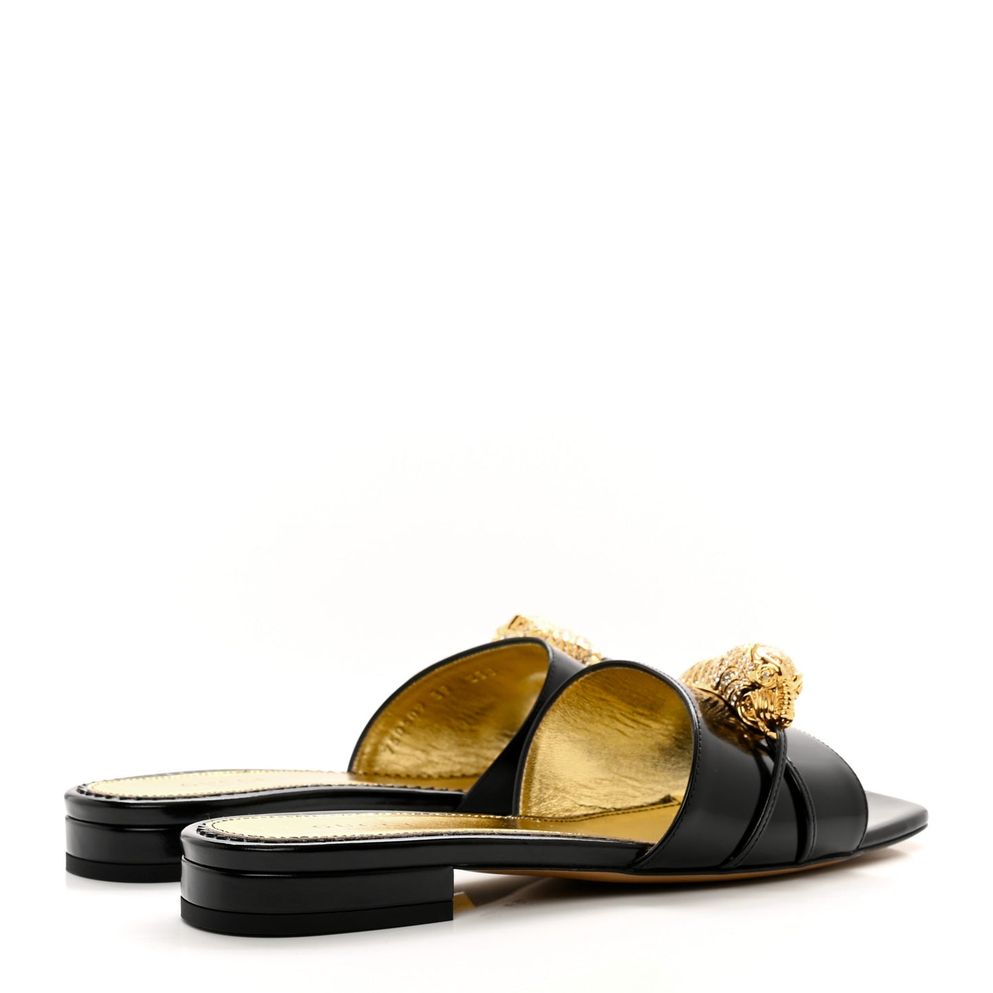 Patent Crystal Snake Head Block Heel Slide Sandals 39 Black