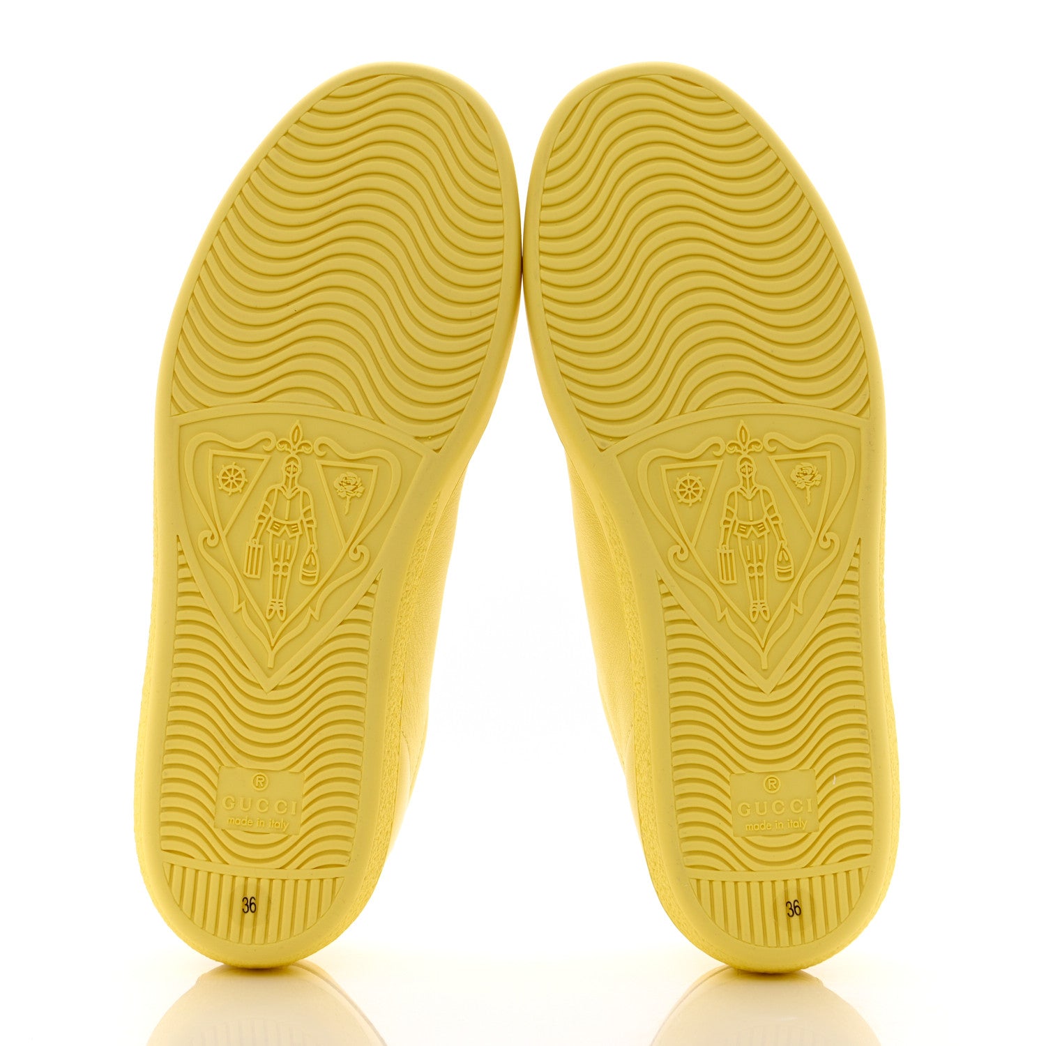 Gucci Calfskin Interlocking G Perforated Womens Ace Sneakers 36 Banana Straw Yellow 5 of 9