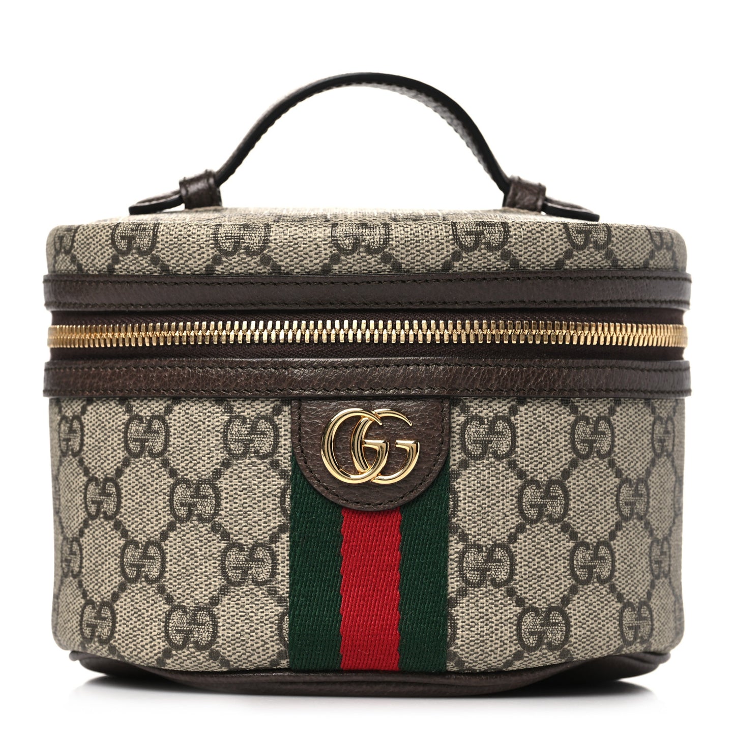 GG Supreme Monogram Textured Calfskin Web Ophidia Vanity Cosmetic Case Beige Ebony New Acero