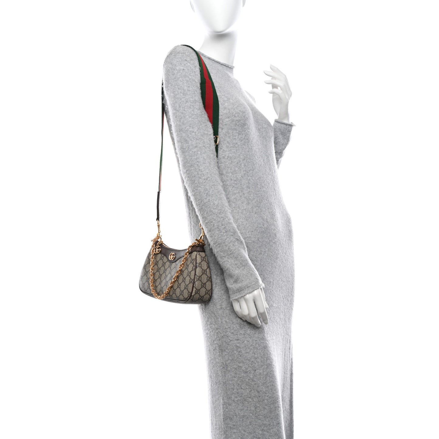 GG Supreme Monogram Textured Dollar Calfskin Web Small Ophidia GG Handbag Beige Ebony New Acero