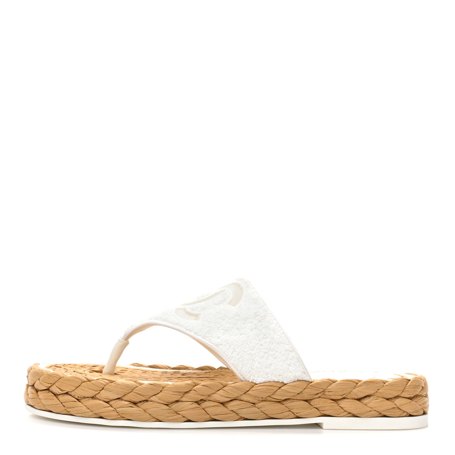 Terry Cloth Raffia CC Logo Thong Sandals 38 White