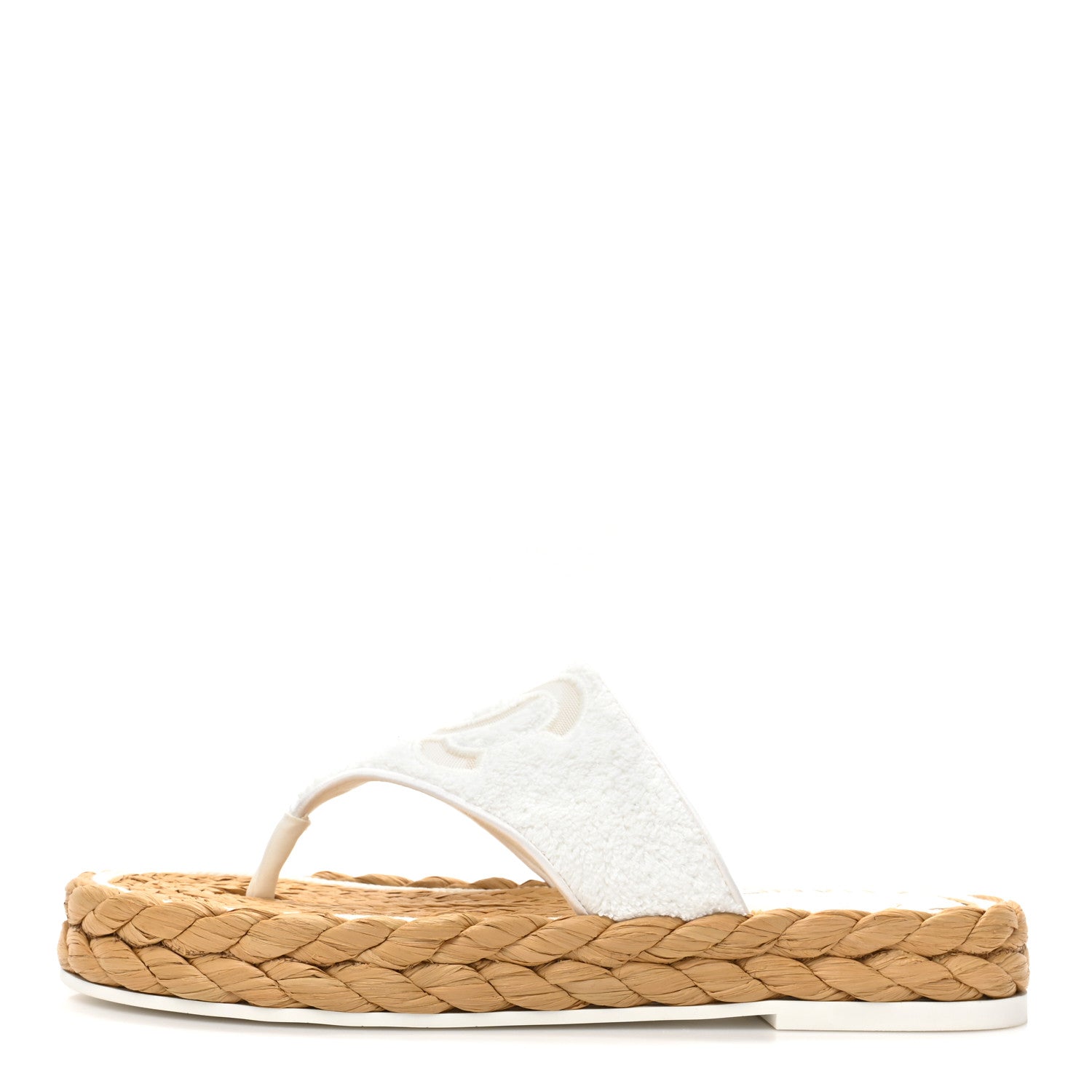 Chanel Terry Cloth Raffia CC Logo Thong Sandals 38 White 1 of 15