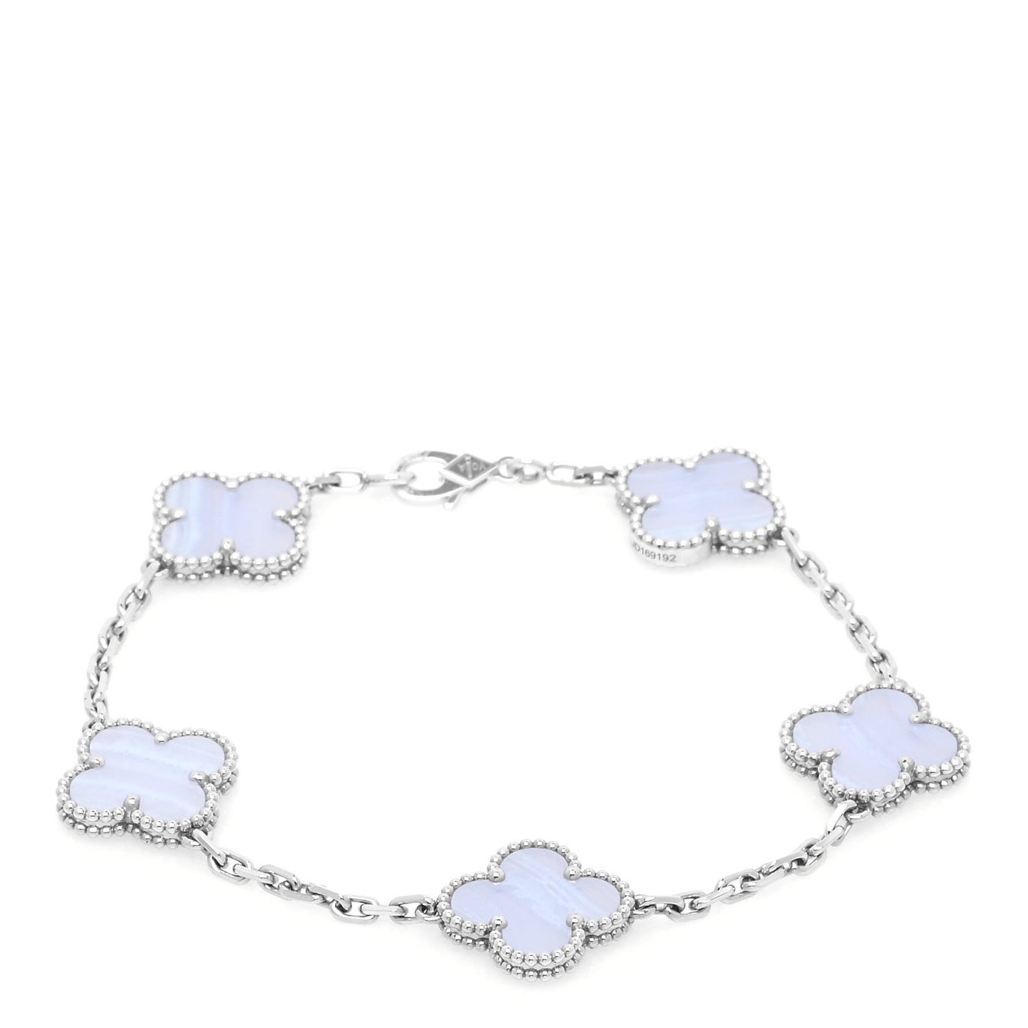 18K White Gold Chalcedony 5 Motifs Vintage Alhambra Bracelet