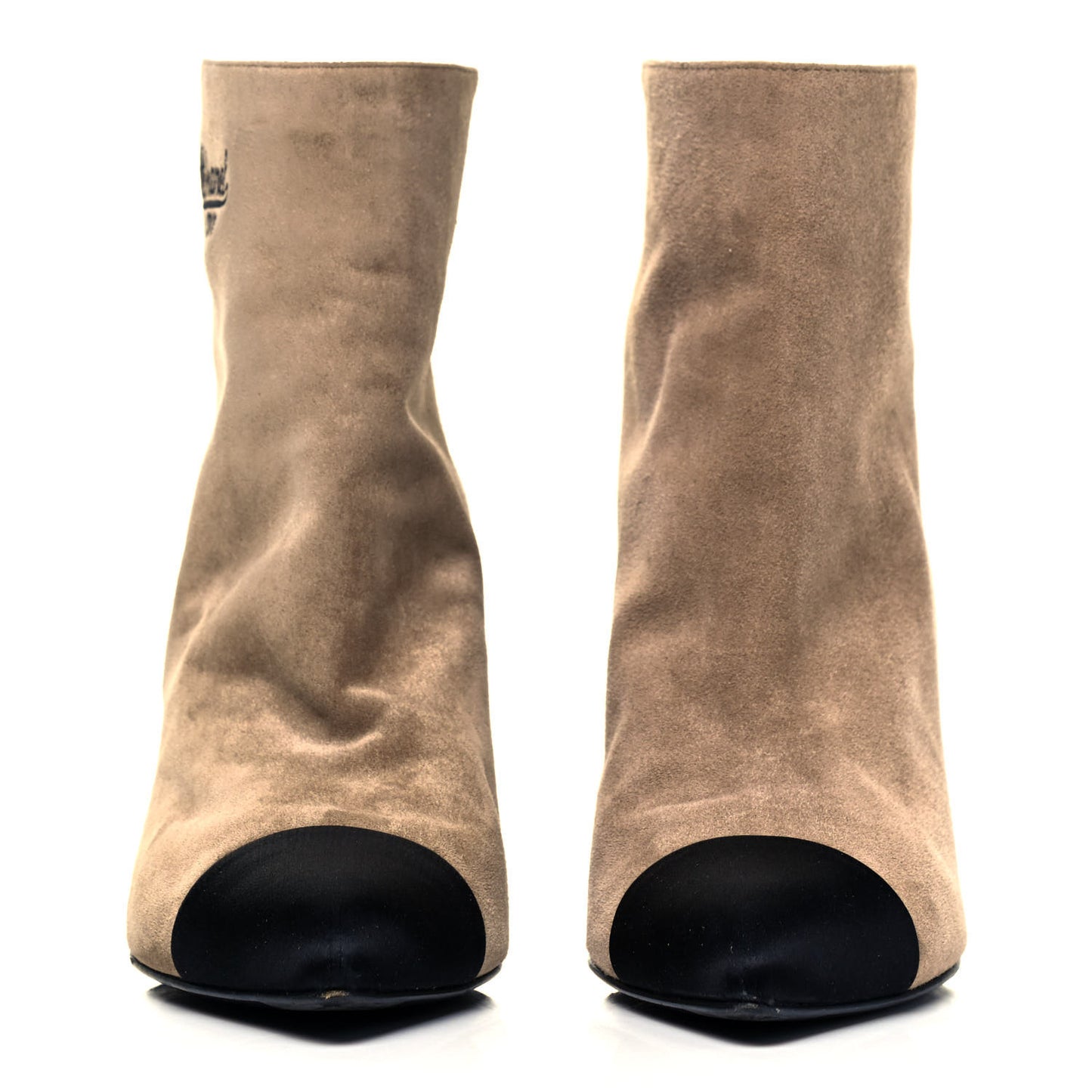 Suede Calfskin Satin Gabrielle Cap Toe Short Boots 38 Beige Black