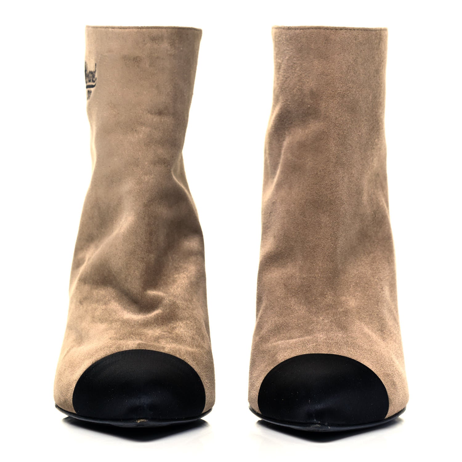Chanel Suede Calfskin Satin Gabrielle Cap Toe Short Boots 38 Beige Black 2 of 7