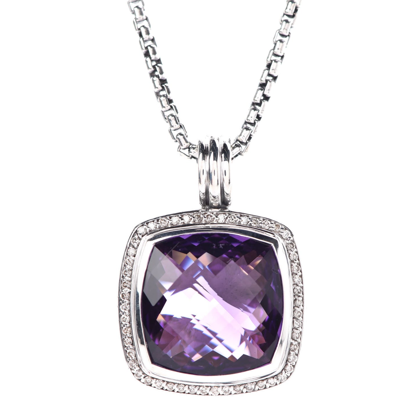 Sterling Silver Diamond Amethyst 20mm Albion Pendant Necklace