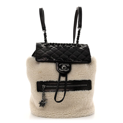 Chanel Glazed Calfskin Shearling Quilted Small Mountain Backpack Black Ivory 1 of 10