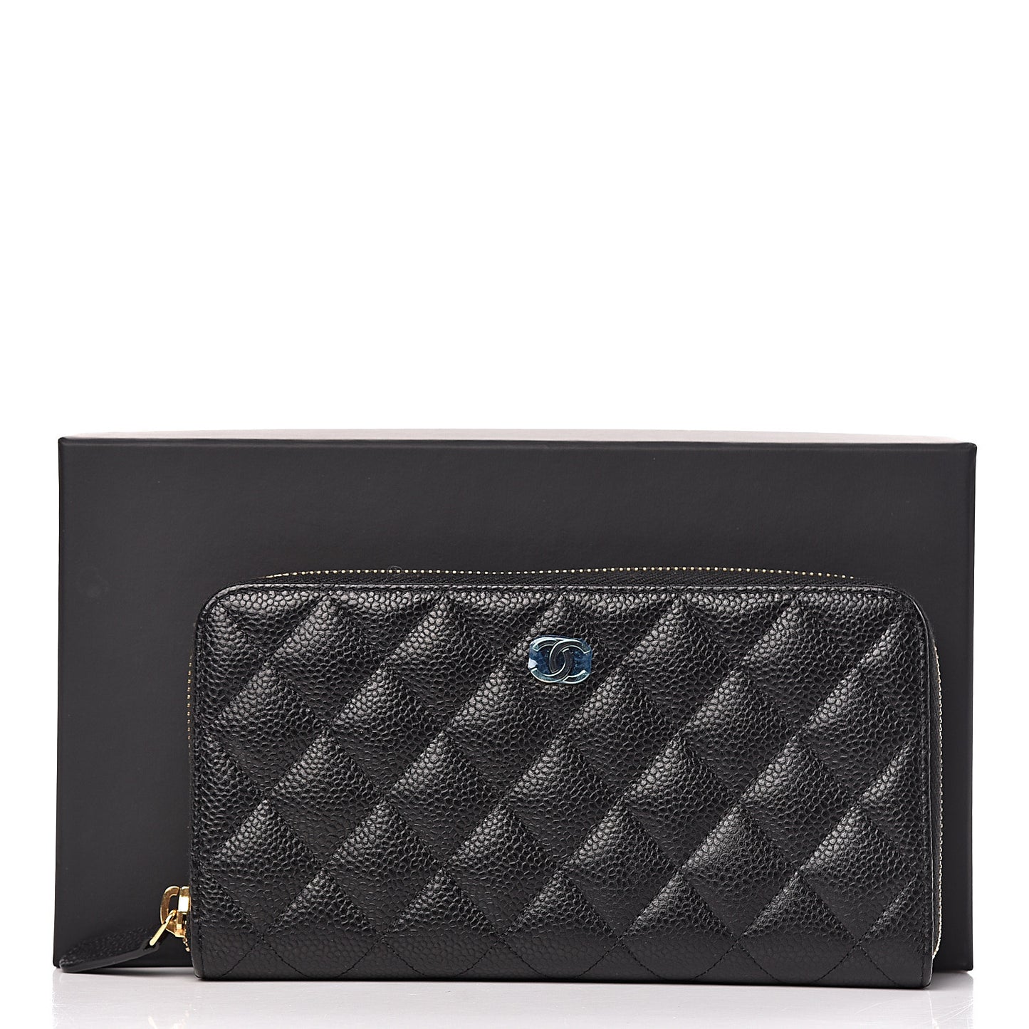 Caviar Quilted Large Gusset Zip Around Wallet Black