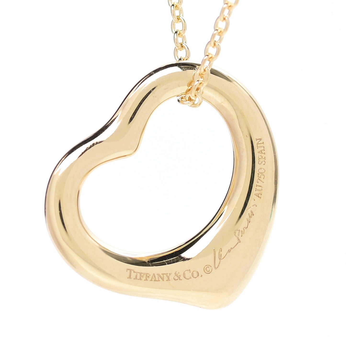18K Yellow Gold 16mm Elsa Peretti Open Heart Pendant Necklace