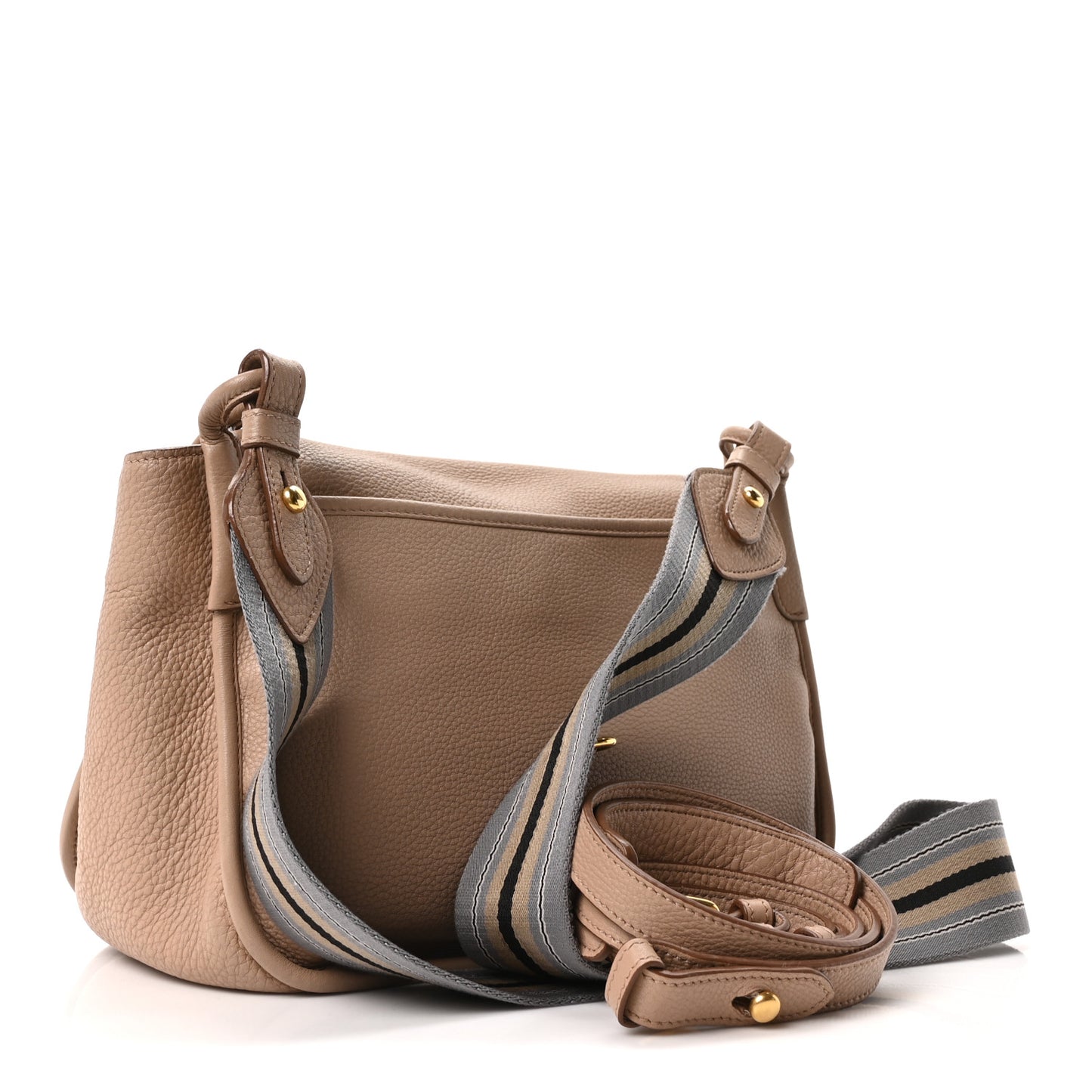 Vitello Daino Embossed Logo Flap Shoulder Bag Sesamo