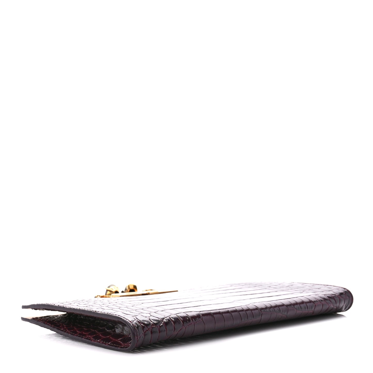 Calfskin Crocodile Embossed Knuckle Flat Clutch Burgundy