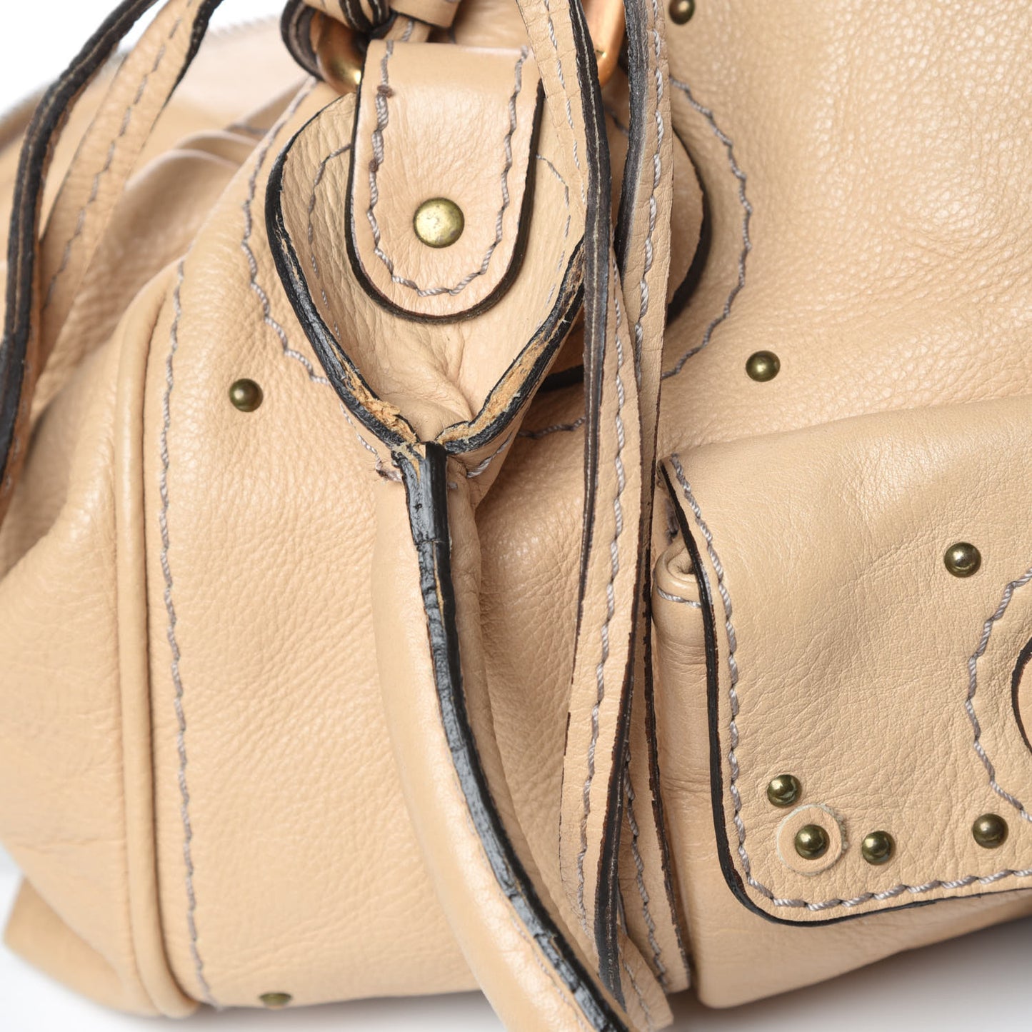 Leather Paddington Front Pocket Tote Beige