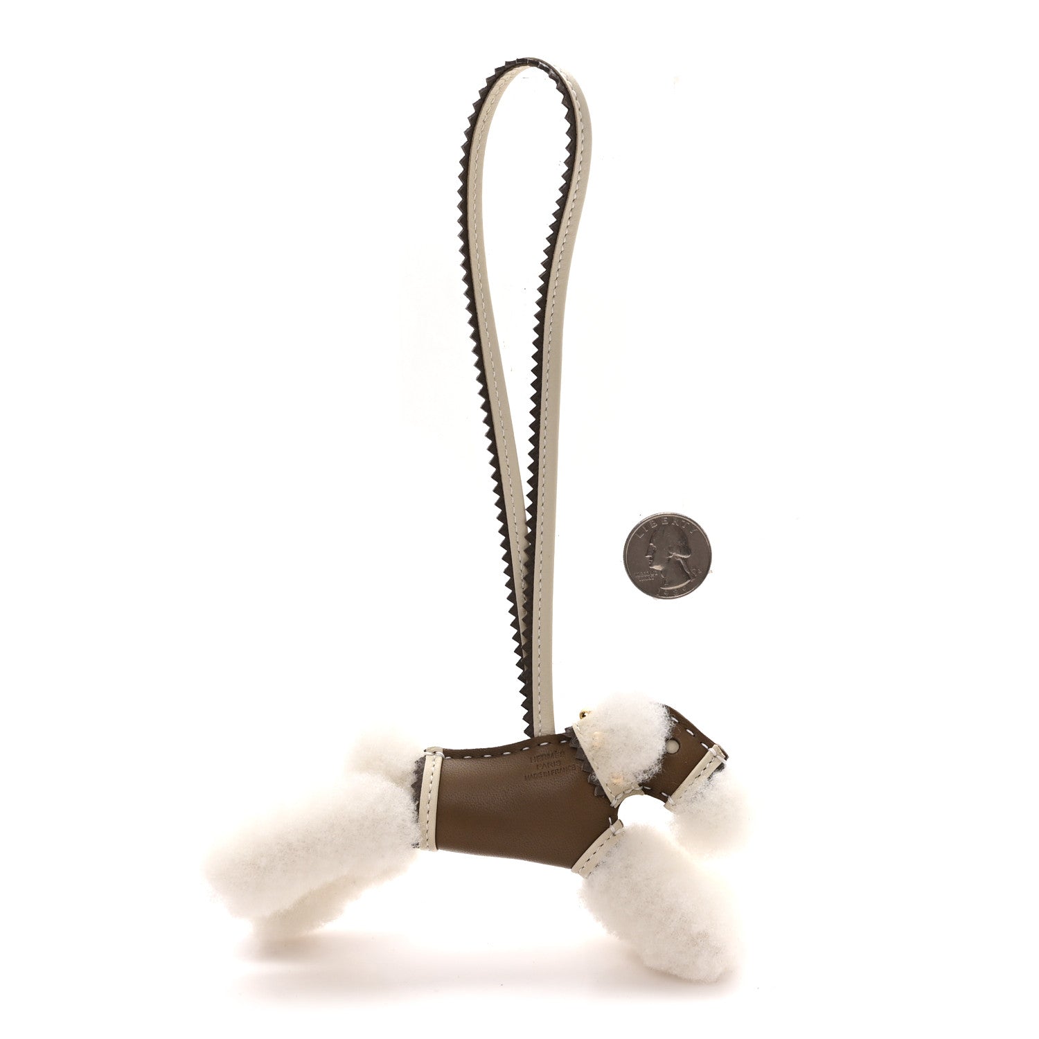 Hermes Milo Lambskin Epsom Shearling Budy Apic Charm Ecru Etoupe