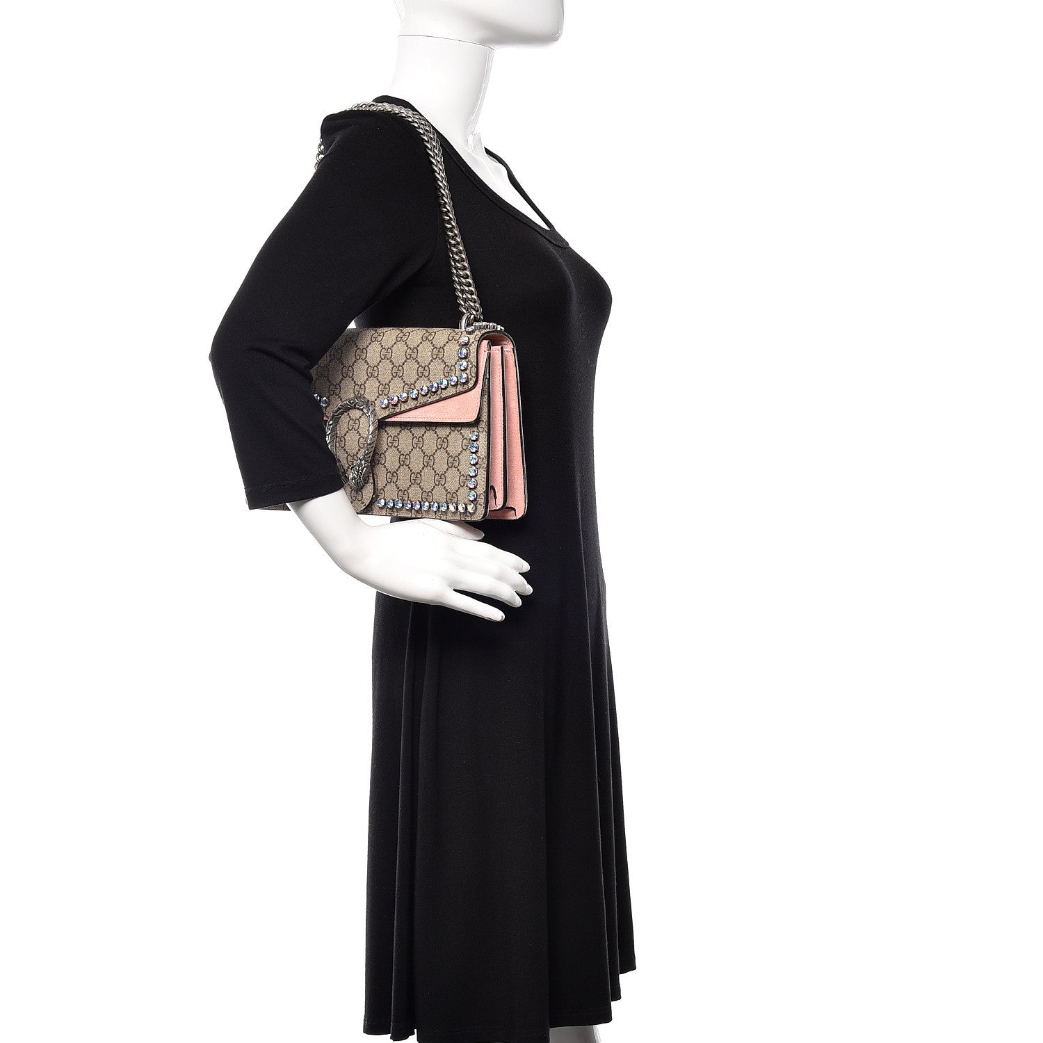 Gucci GG Supreme Monogram Suede Crystal Small Dionysus Shoulder Bag Beige Ebony Light Peonia 2 of 11