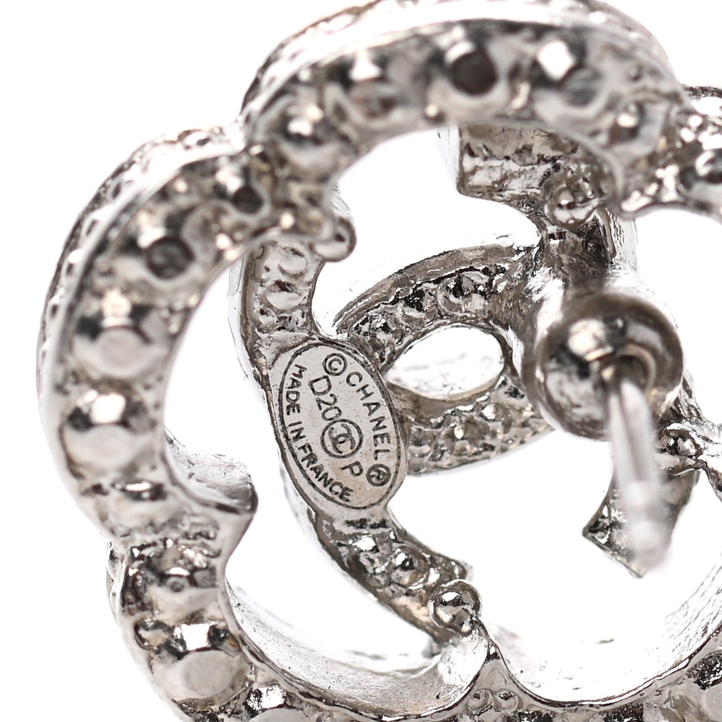 Crystal Coco Flapper Camellia CC Stud Earrings Silver