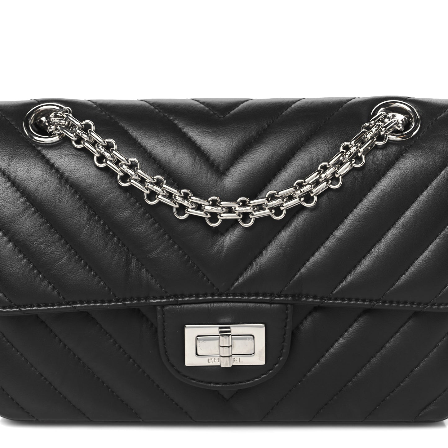 Aged Calfskin Chevron Quilted 2.55 Reissue Mini Flap Black