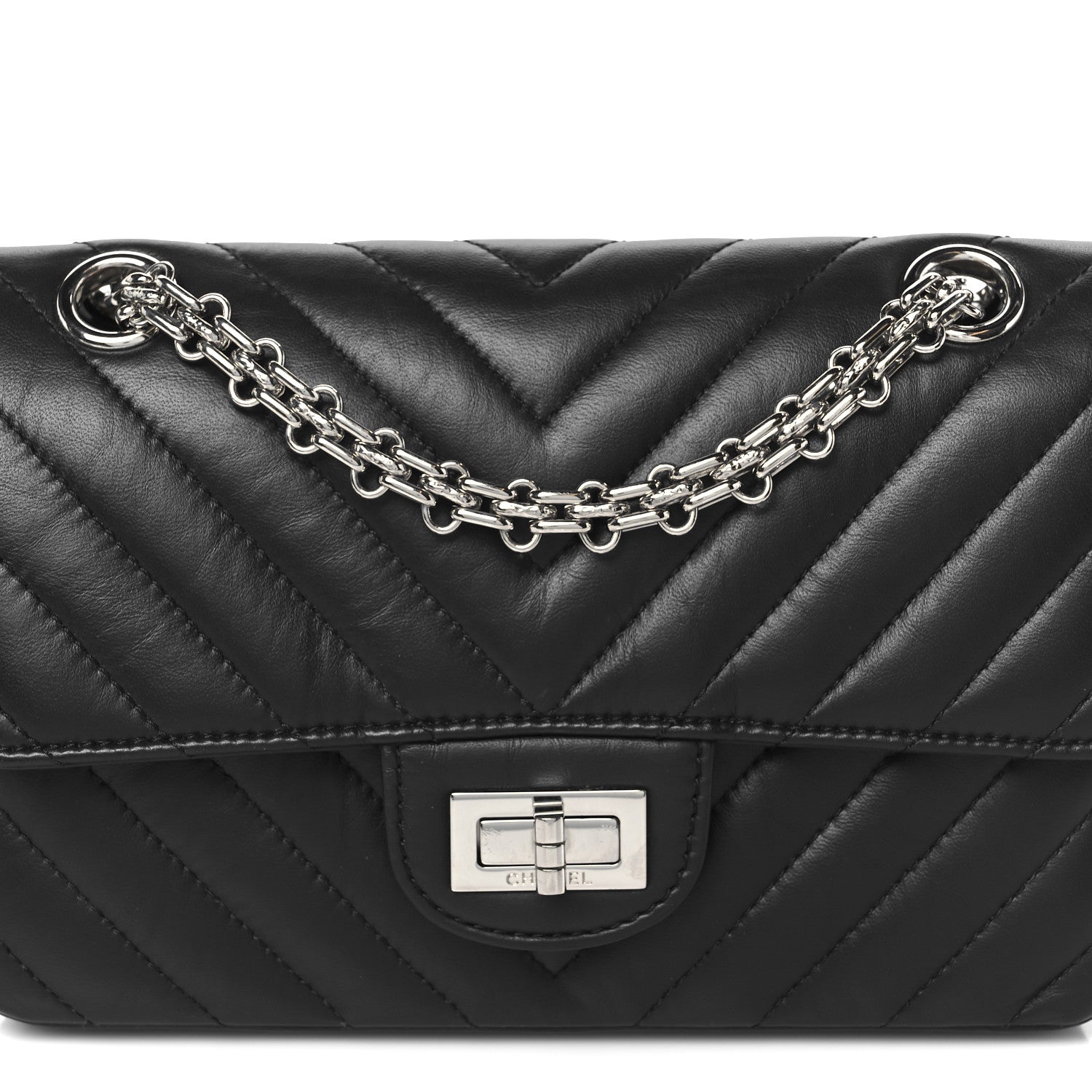 Chanel Aged Calfskin Chevron Quilted 2.55 Reissue Mini Flap Black 8 of 11