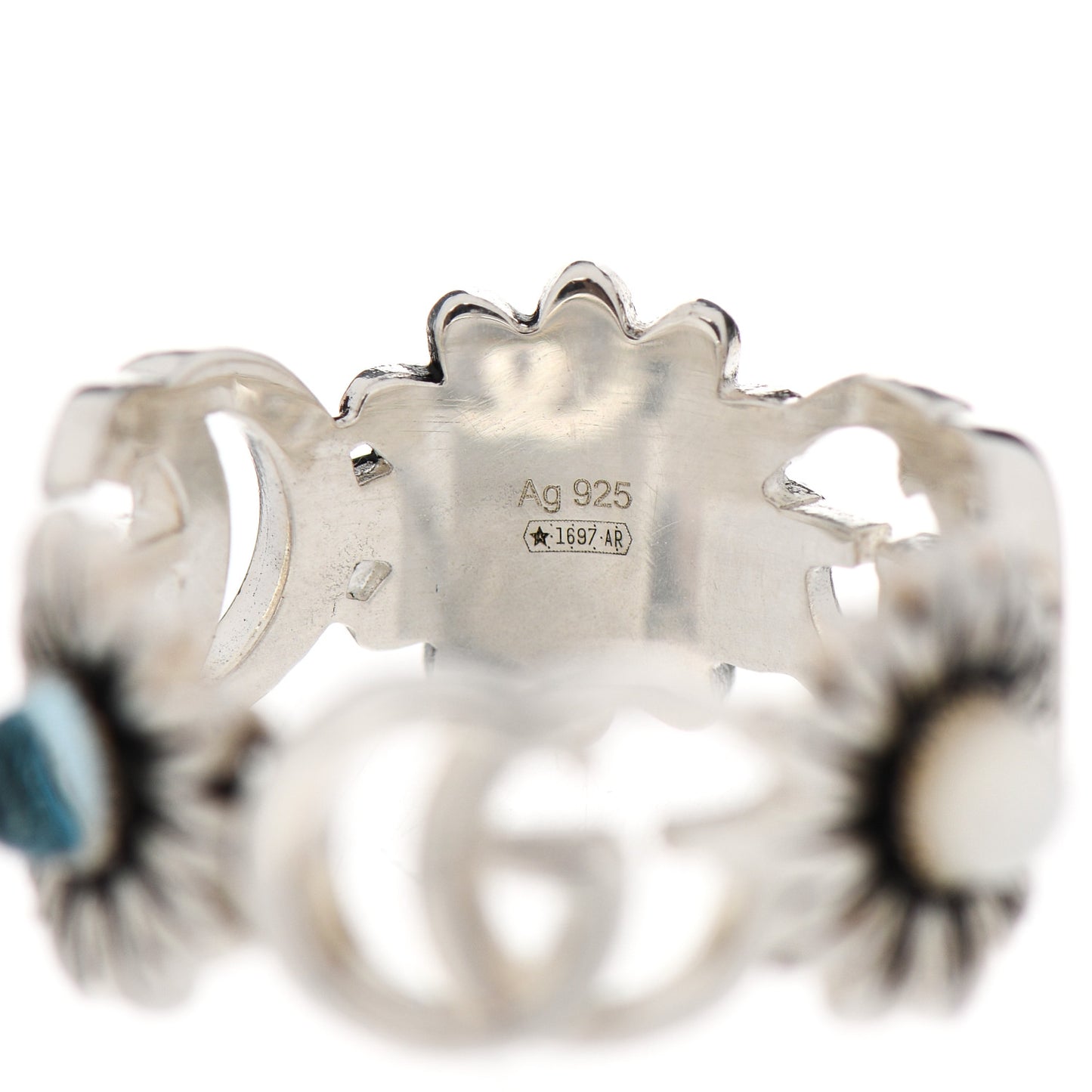 Sterling Silver Mother of Pearl Blue Topaz Flower Marmont Double G Ring 51 5.75