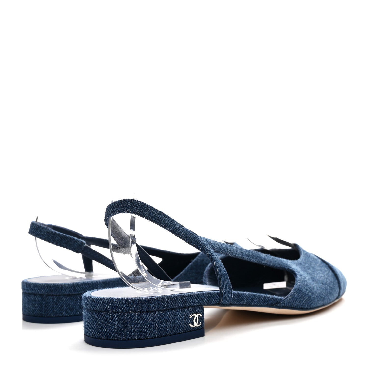 Chanel Denim Cap Toe CC Slingback Flats 38.5 Light Blue 5 of 9