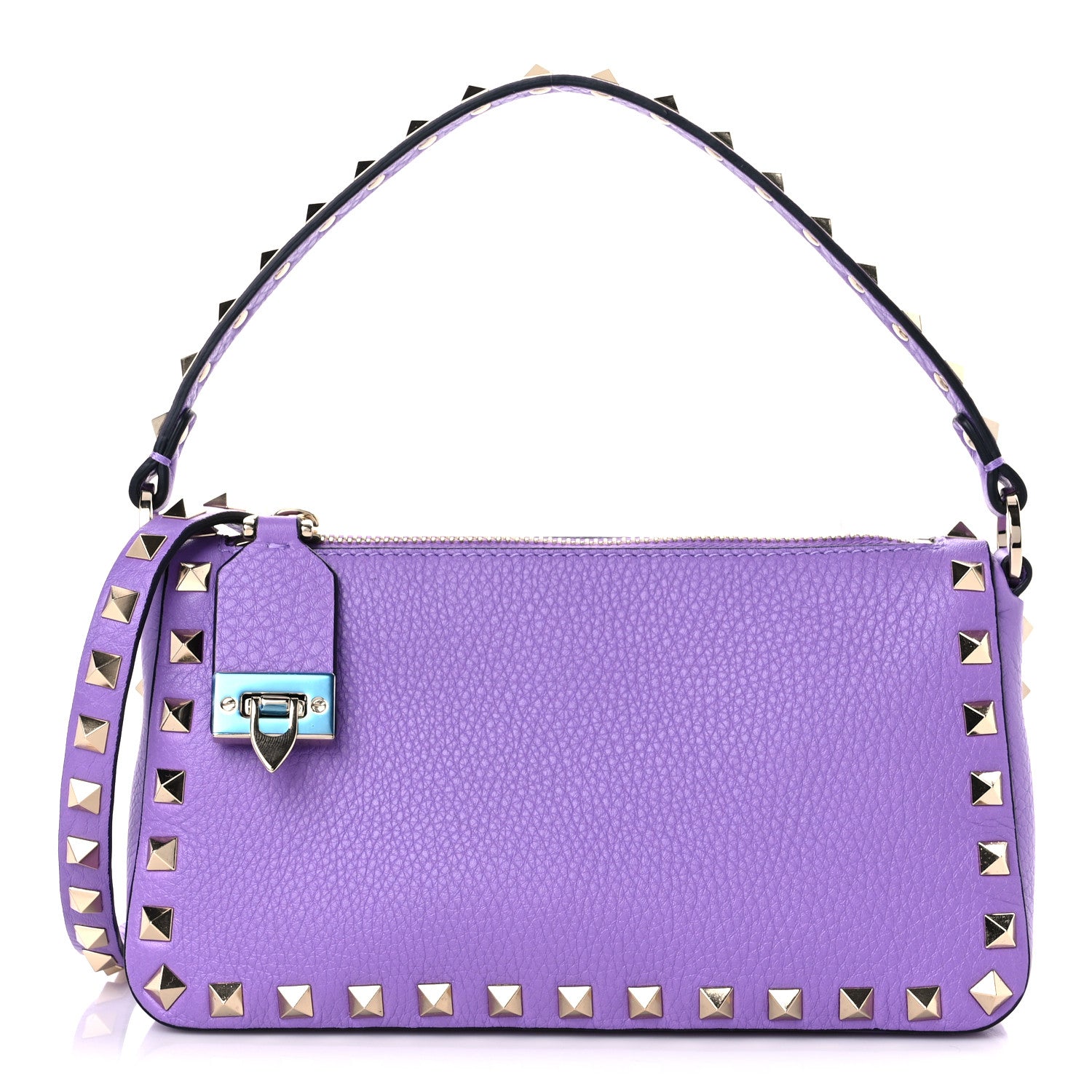Valentino Garavani Pebbled Calfskin Small Rockstud Flip Lock Shoulder Bag Glicine 1 of 8
