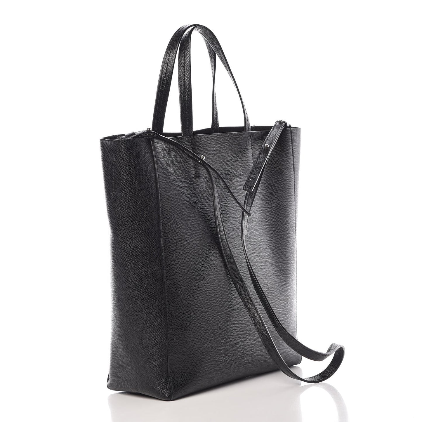 Grained Calfskin Small Vertical Cabas Black