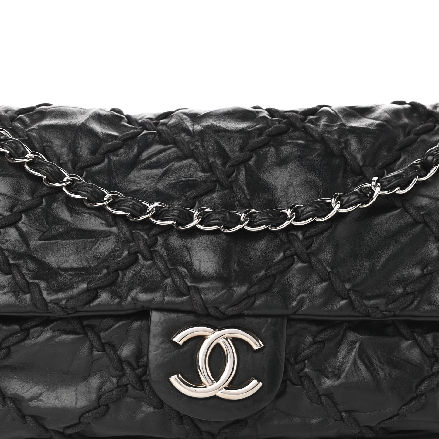 Calfskin Ultra Stitch Oversize Flap Black